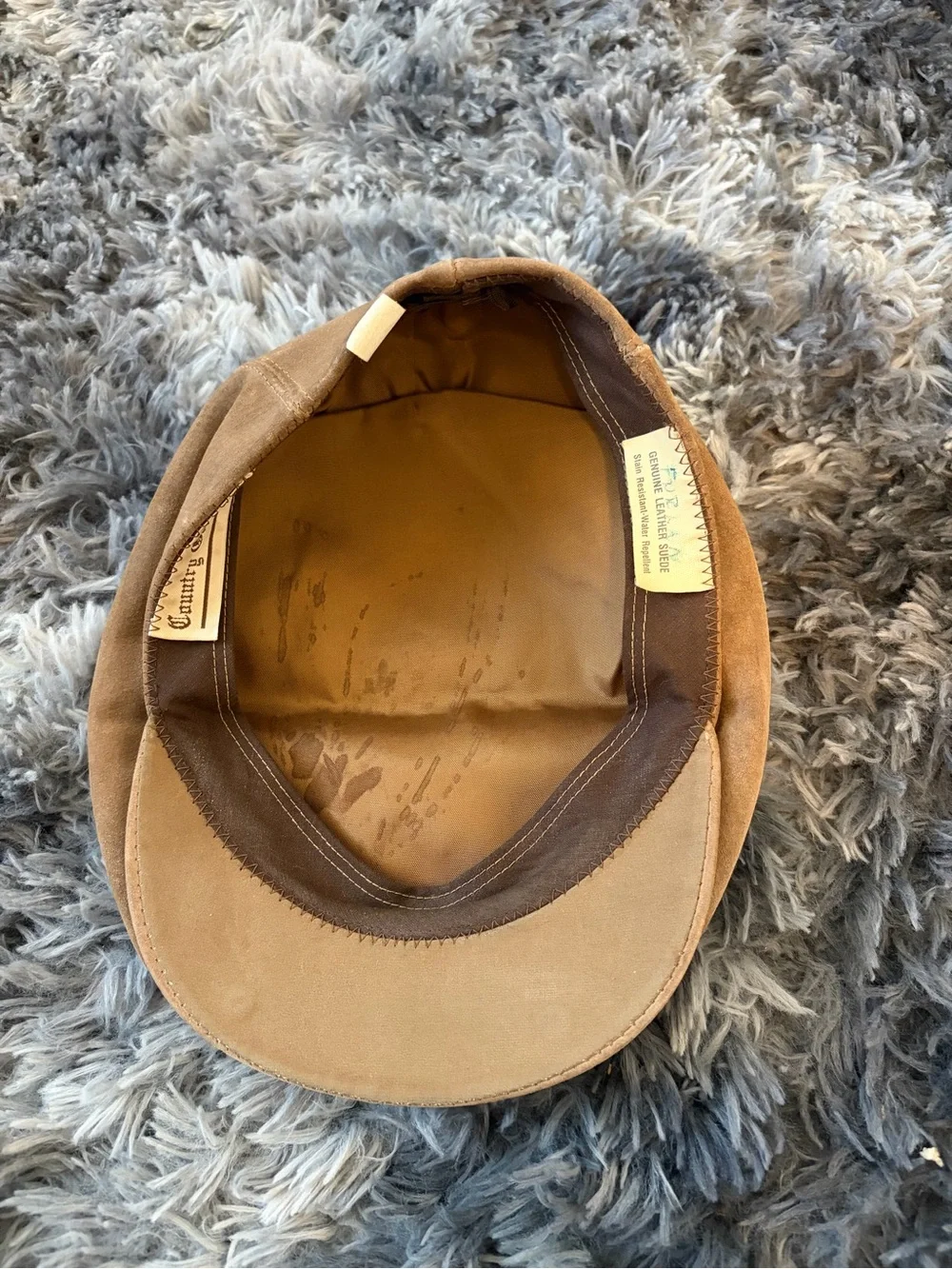 Vintage Country Gentleman Suede Leather Flat Cap Newsboy Driver Hat Tan Sz 7 1/8